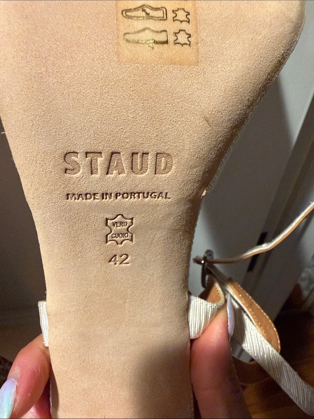 STAUD Cream Textured Platform Ankle-Strap Sandals